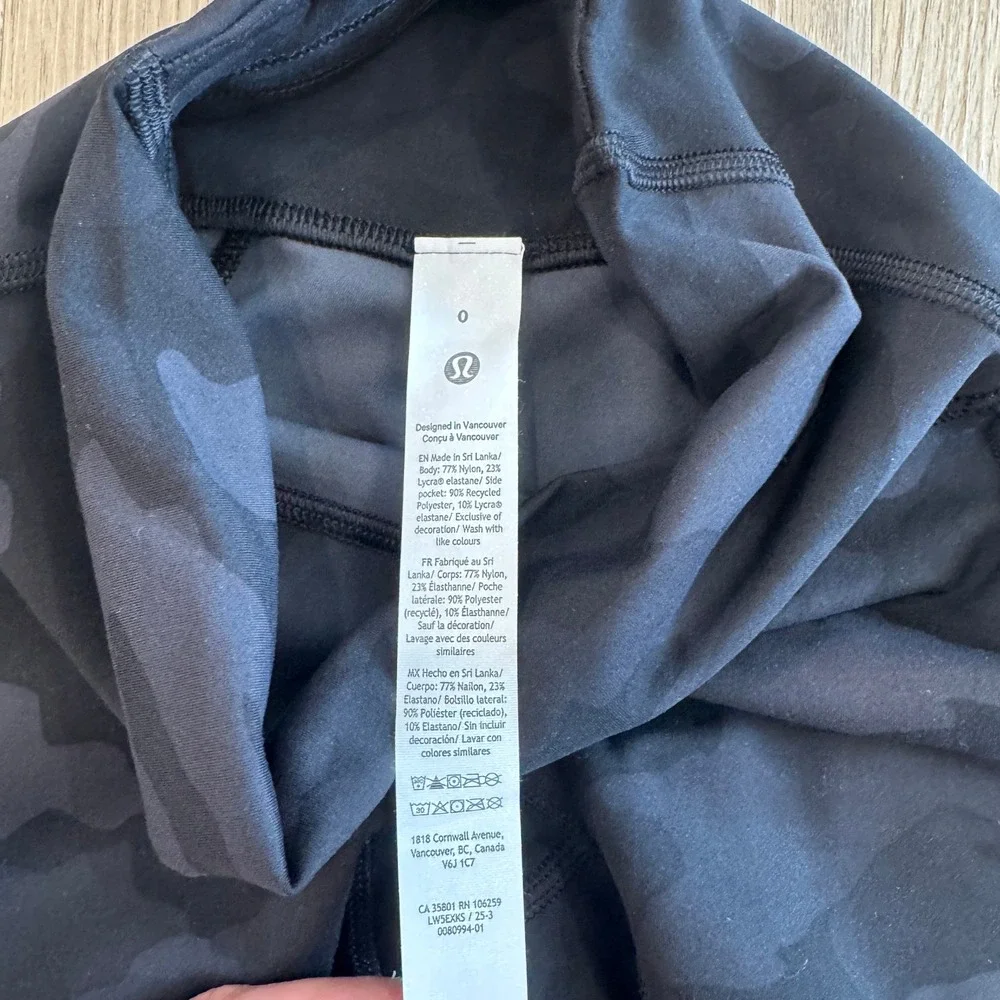 Lululemon Heritage 365 Camo High Rise Leggings with Pockets Black Grey Size 0